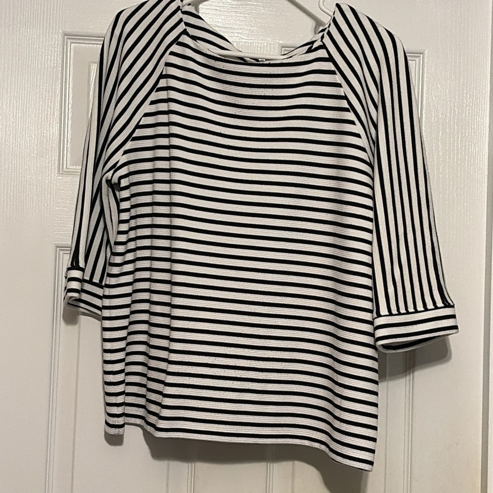 NICE CHICO's Size 2 Striped Black White Cotton Mix Tunic scooped neck 3/4 sleeve
